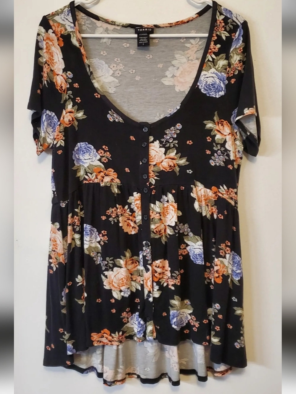 torrid Black Floral Button-Front Babydoll Tunic 3X